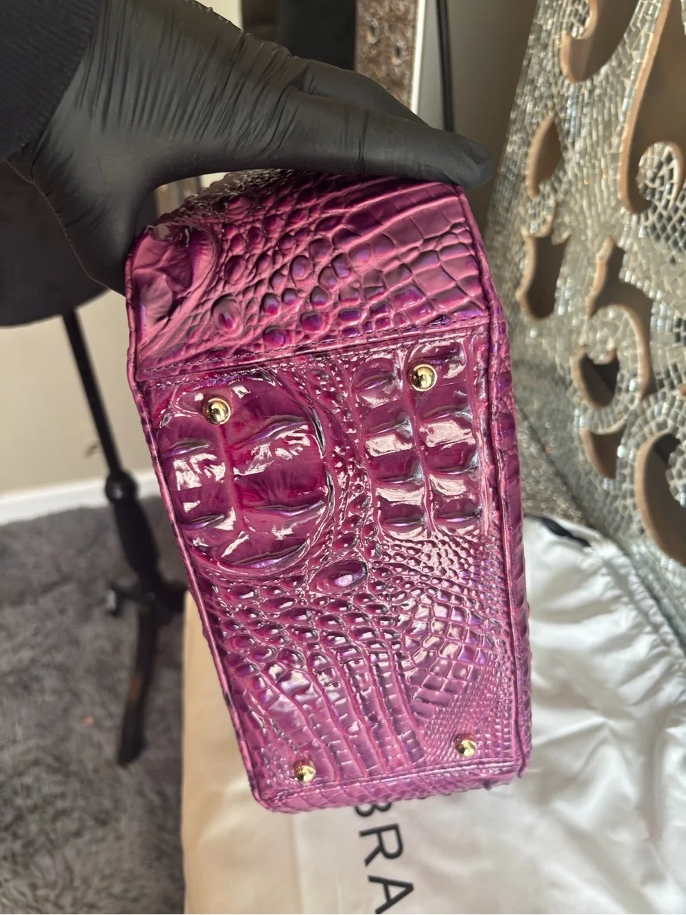 ⭐️Brahmin‎ Fuchsia Croc-Embossed Leather Satchel